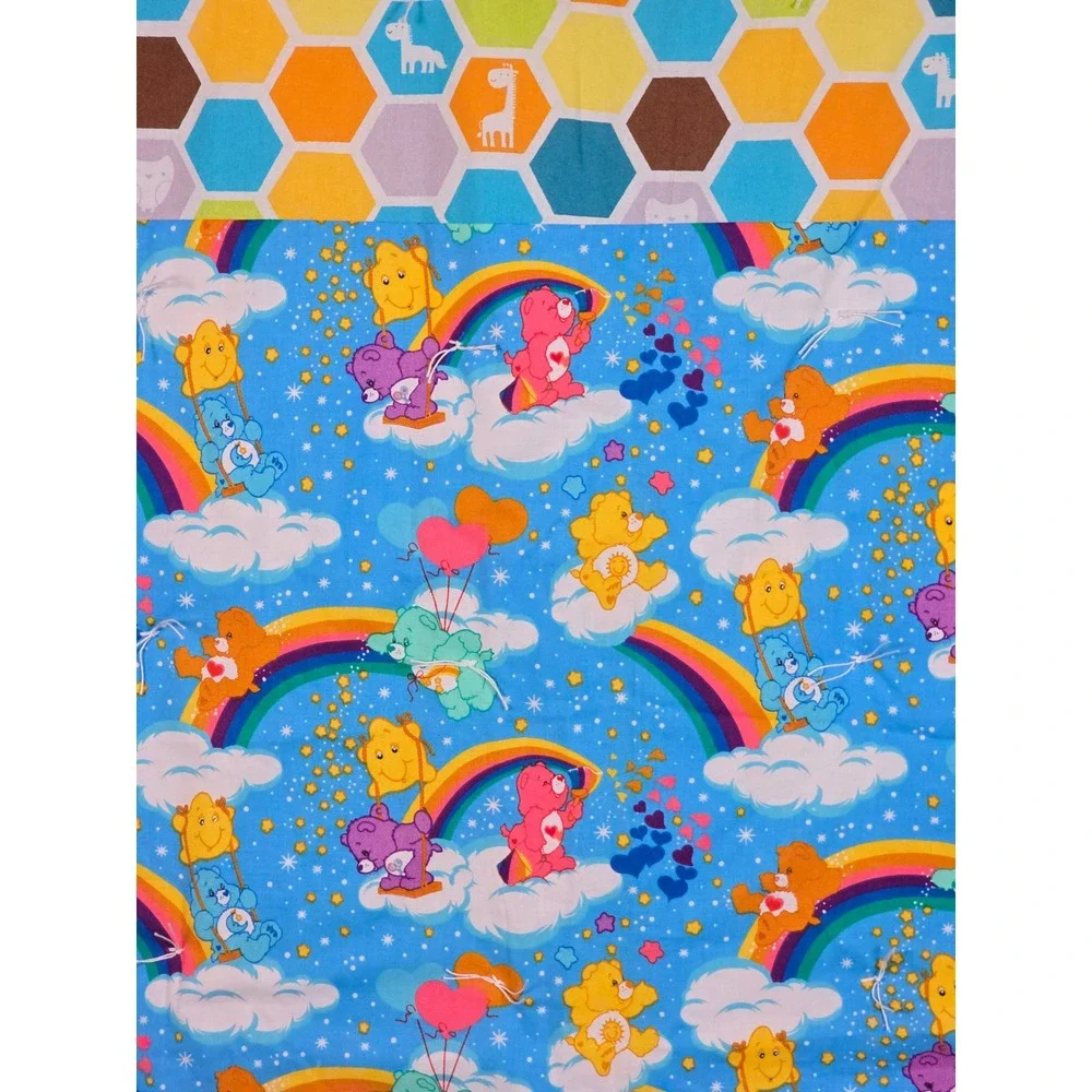 Vintage Care Bears Baby‎ Blanket Quilt Hand Tied Reversible Animals Blue 40x47